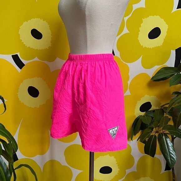 KILLER NWT Vintage Deadstock Neon Pink 80s / 90s Sporty High Waist Beach Shorts - Picture 3 of 9